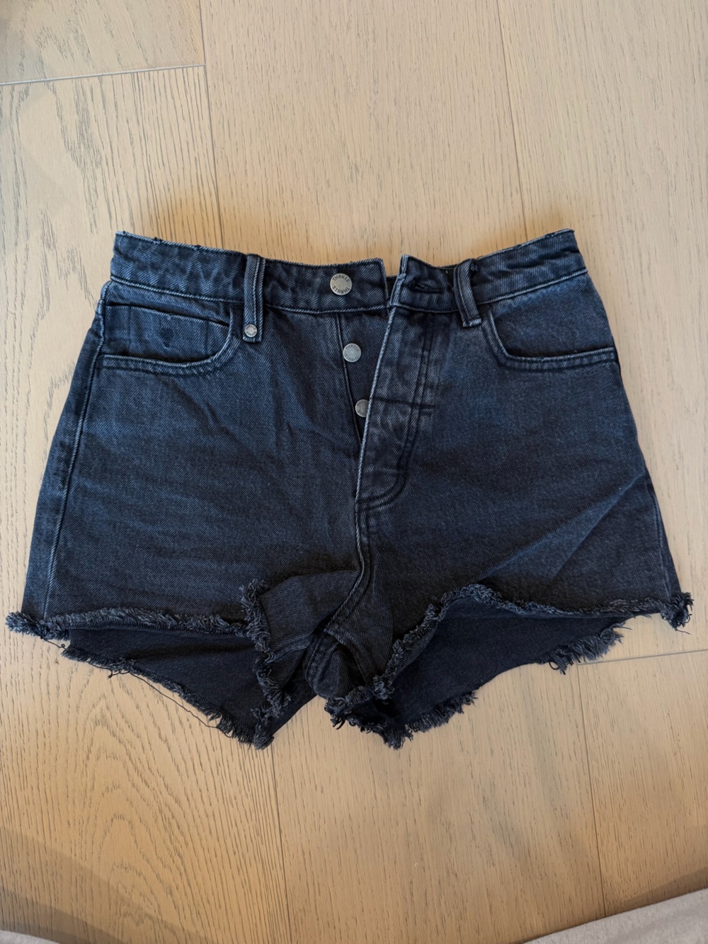 Thrills Black High-Rise Frayed Hem Denim Shorts